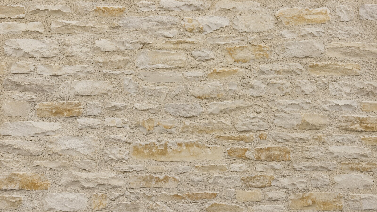 Mur en moellons calcaires clairs avec joint sable à l’ancienne, visualisation de la création Moellons de Bengy par Authenti-Stones™ — Authenti-Stones™