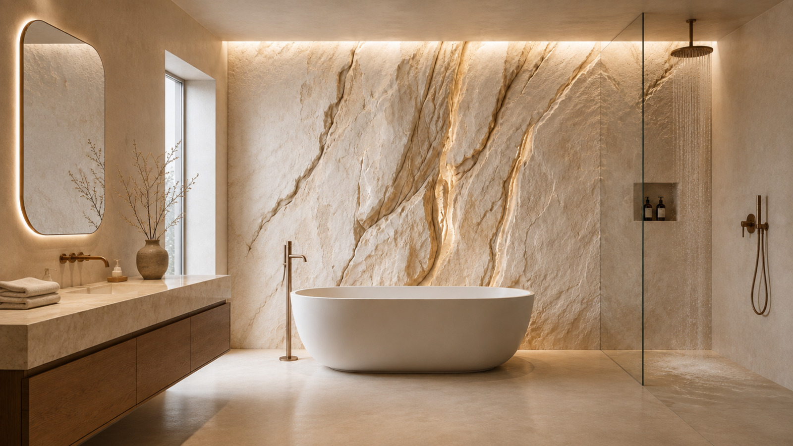 Source de Beaumes, visualisation dans une salle de bain complète — Authenti-Stones™